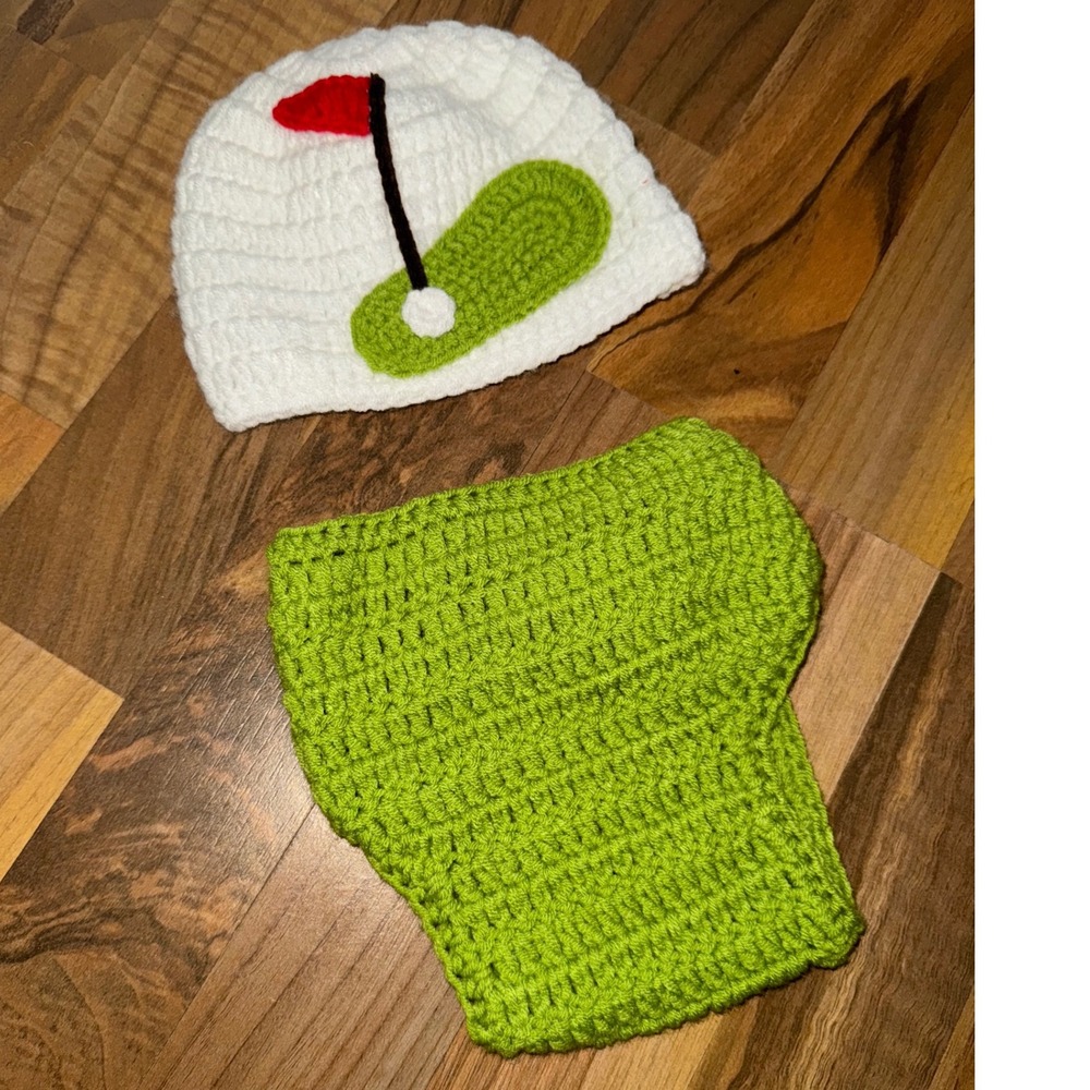 Newborn baby photo prop golf theme hat and diaper cover